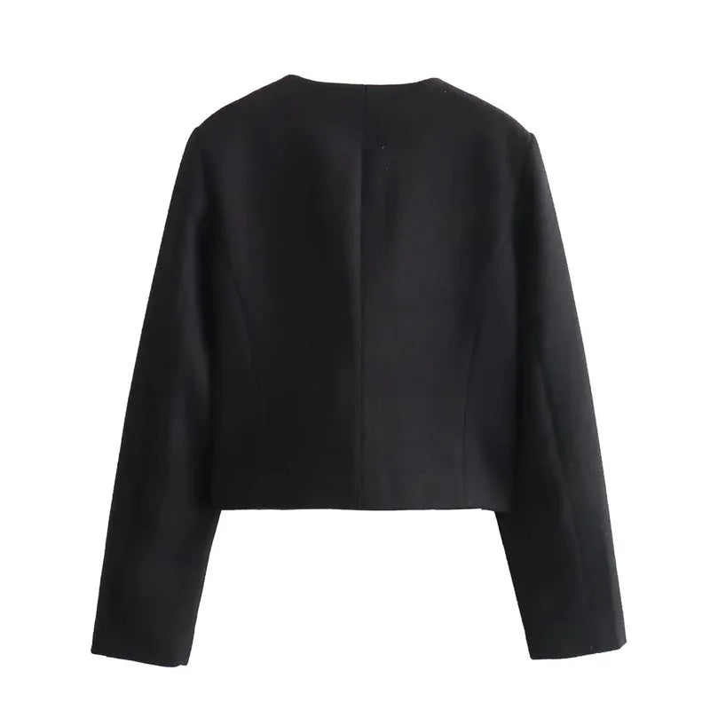 TRAF Women's Autumn Long Sleeve Cropped Jacket - Elegant Demi-Season Coat