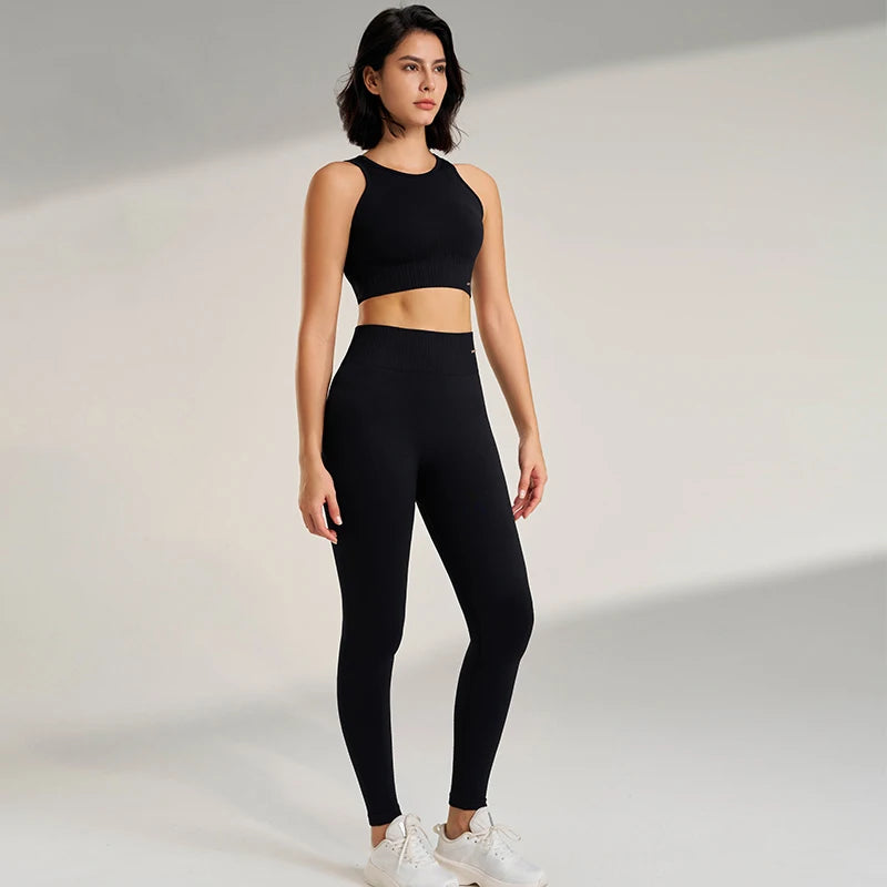 Yoga Clothing Set for Women – High Waisted Leggings & Seamless Top