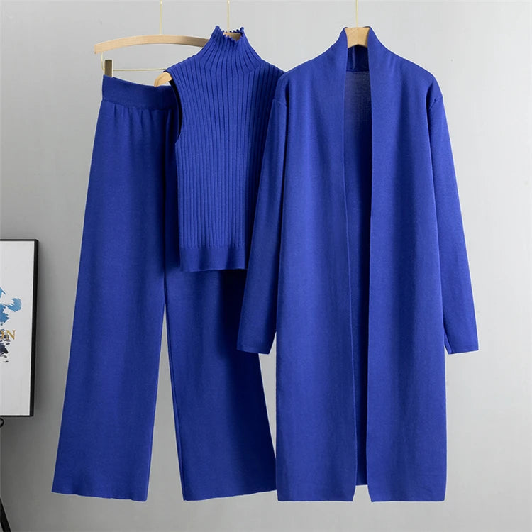 Spring Autumn 3-Piece Women Cardigan Tracksuit Set
