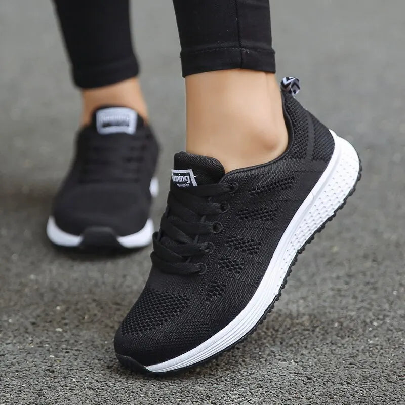 Women’s Casual Breathable Mesh Sneakers - White Flat Shoes