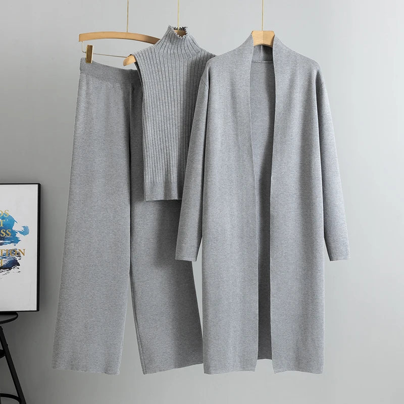 Spring Autumn 3-Piece Women Cardigan Tracksuit Set