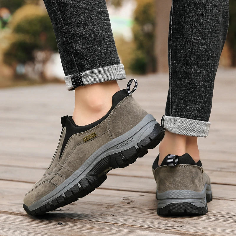 Outdoor Men's Casual Slip-On Sneakers – Breathable Suede Leather, Anti-Skid Walking Shoes