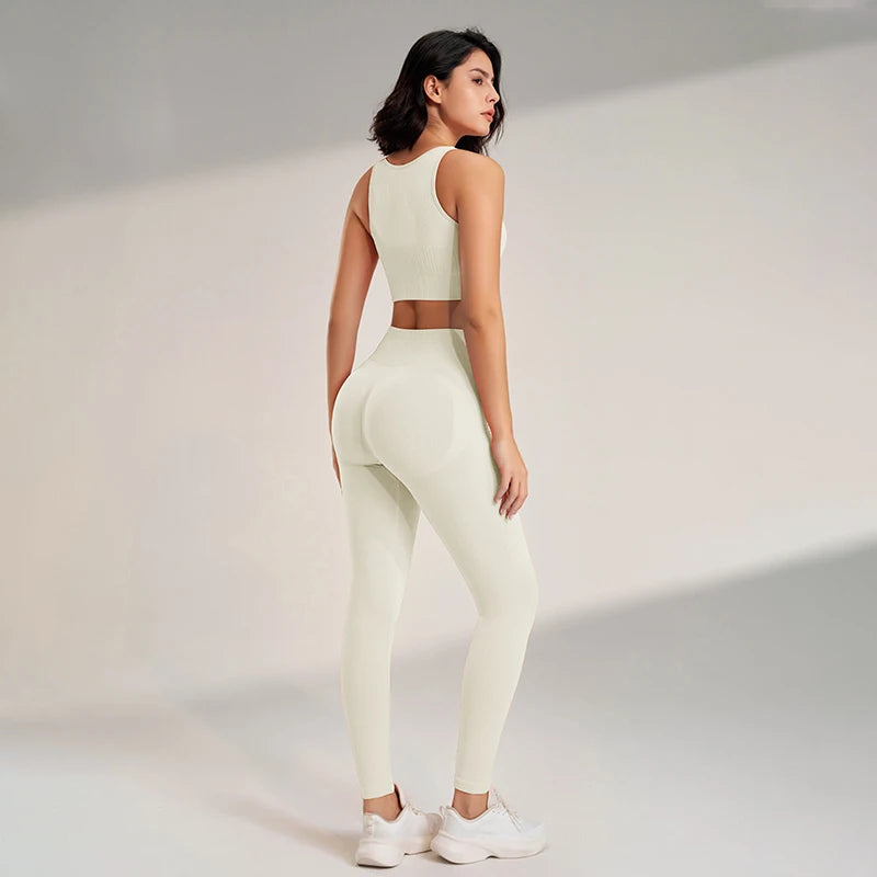 Yoga Clothing Set for Women – High Waisted Leggings & Seamless Top