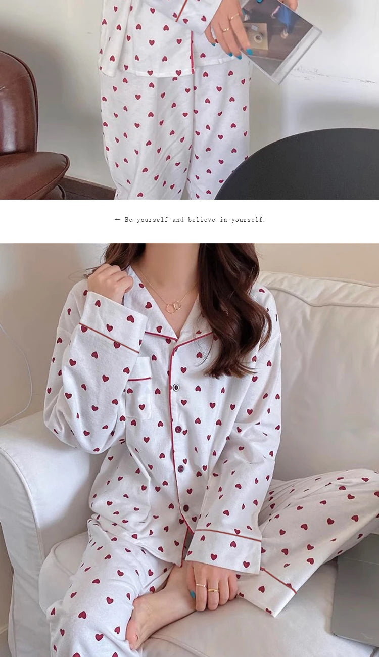 2024 Korean Style Elegant Long Sleeve Women's Pajama Set – Comfortable Lapel Loungewear