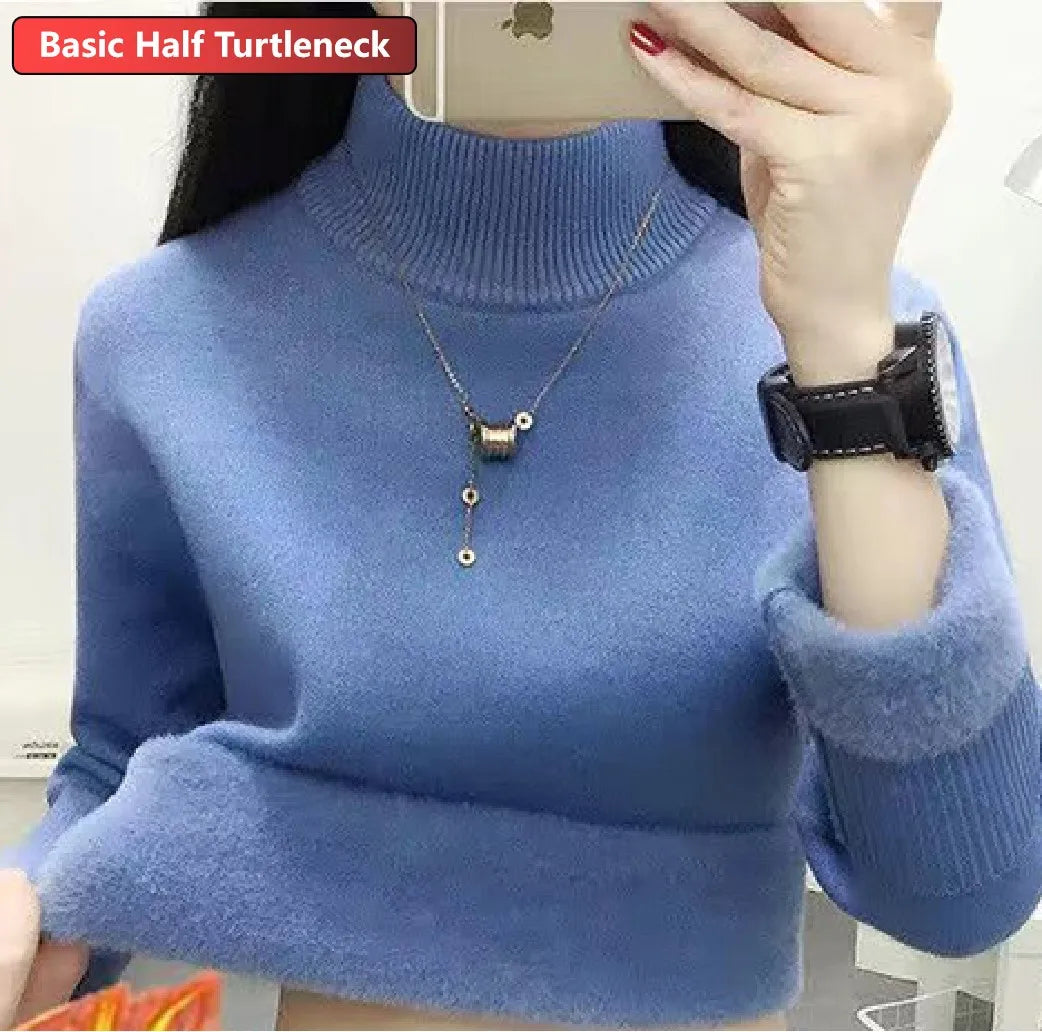 Elegant Turtleneck Winter Sweater for Women - Velvet Lined & Warm Pullover