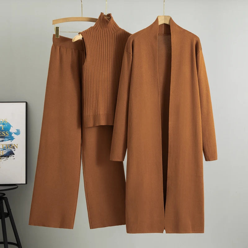 Spring Autumn 3-Piece Women Cardigan Tracksuit Set