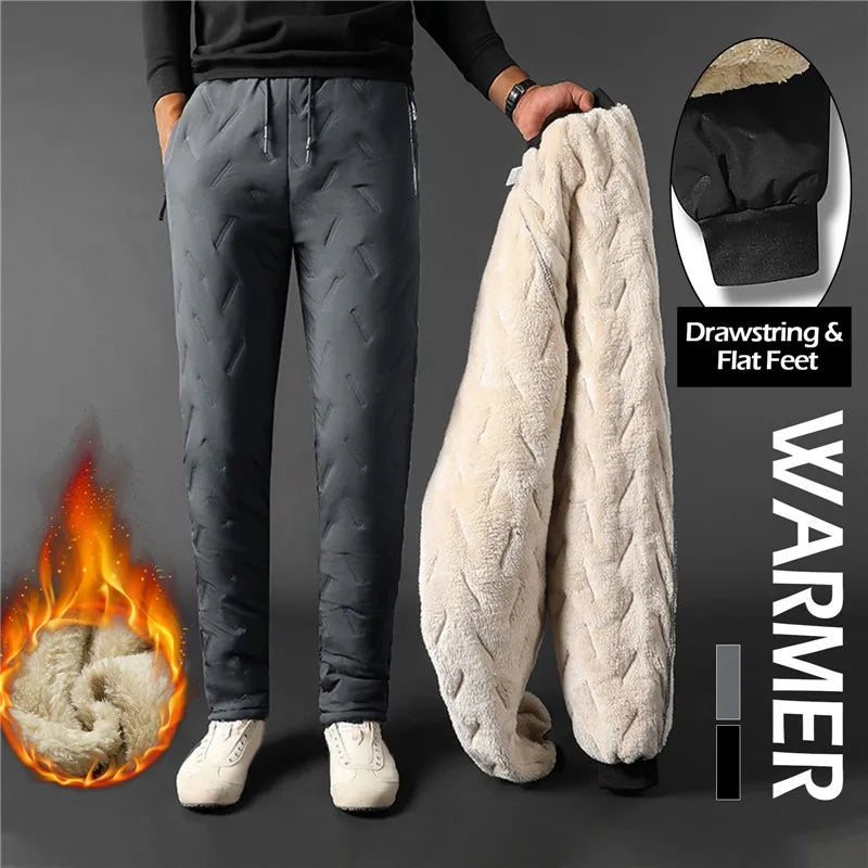 Winter Sweatwear Men Thick Fleece Sweatpants Lambswool Thermal Casual Waterproof Warm Cotton Trousers