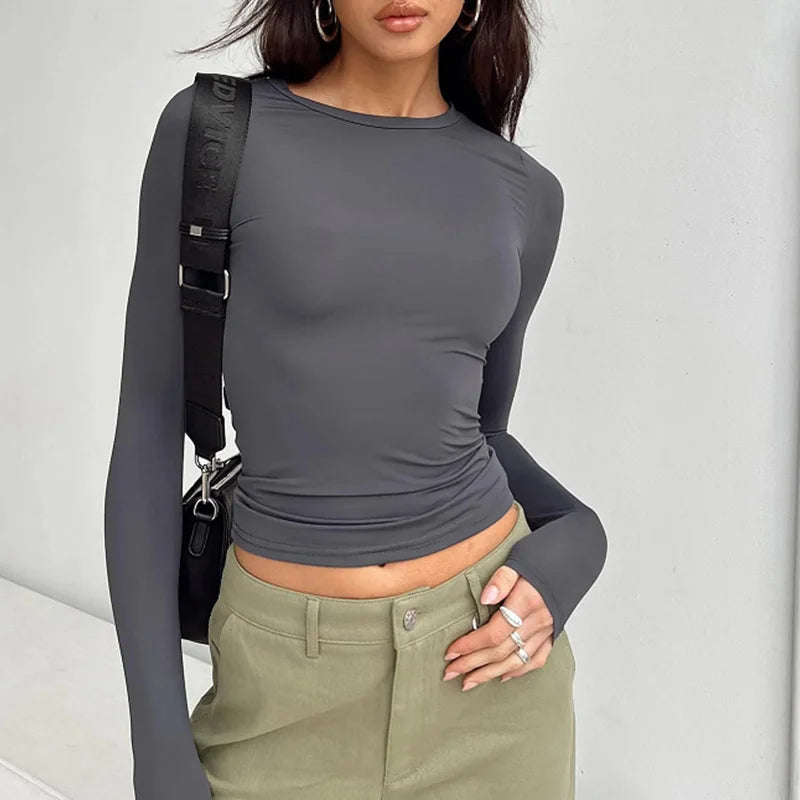 Women’s Casual Long Sleeve Slim Fit T-Shirts - Spring & Autumn Pullover Tees