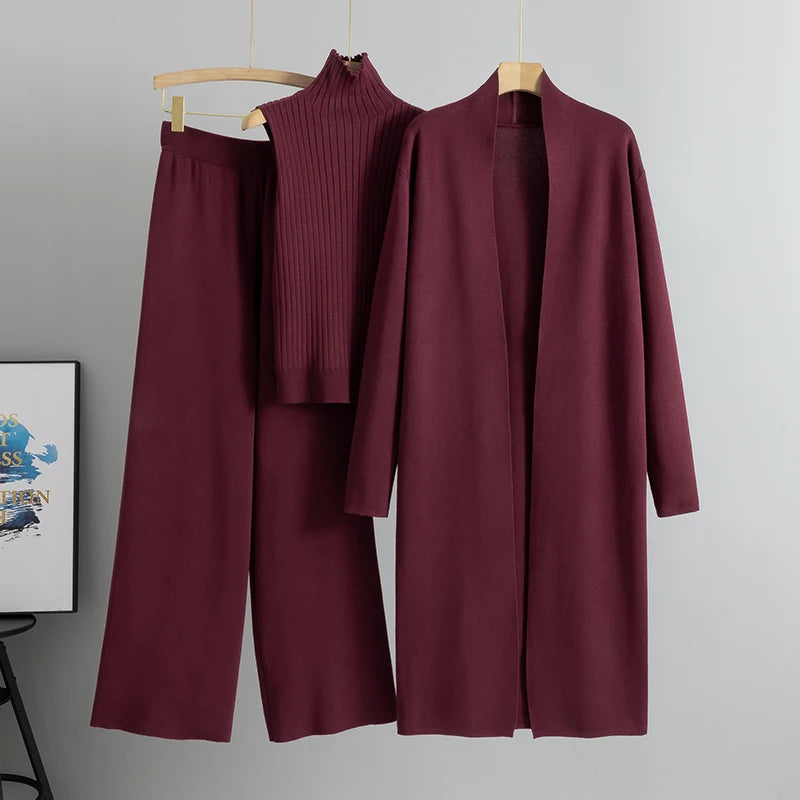 Spring Autumn 3-Piece Women Cardigan Tracksuit Set