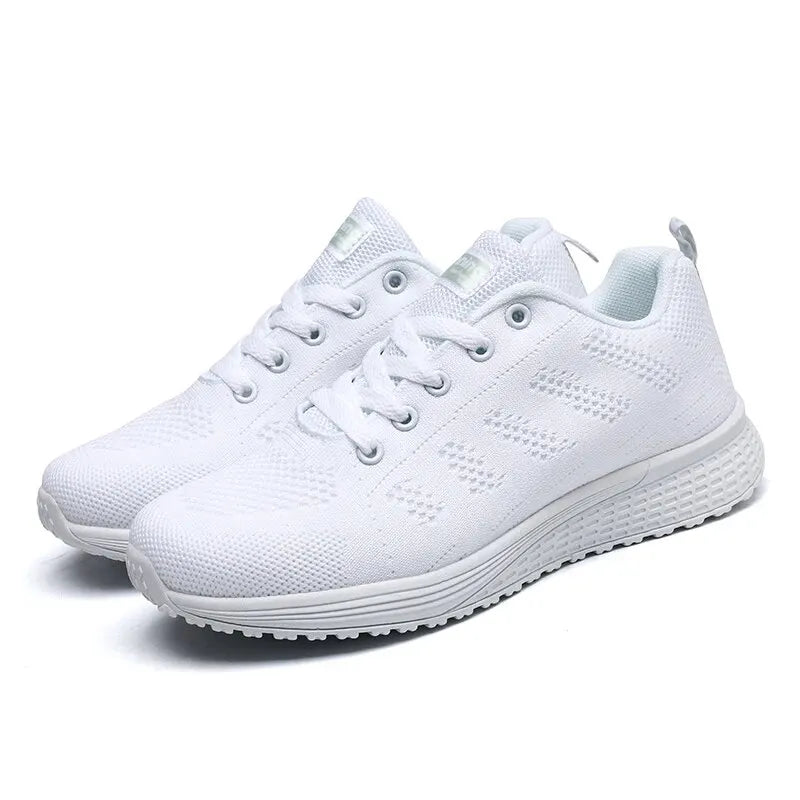 Women’s Casual Breathable Mesh Sneakers - White Flat Shoes