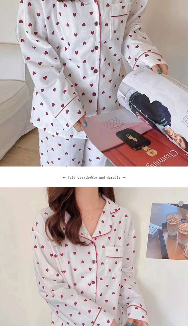 2024 Korean Style Elegant Long Sleeve Women's Pajama Set – Comfortable Lapel Loungewear