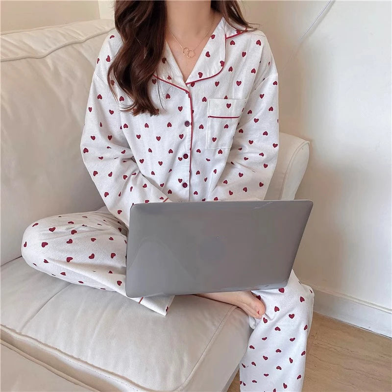 2024 Korean Style Elegant Long Sleeve Women's Pajama Set – Comfortable Lapel Loungewear