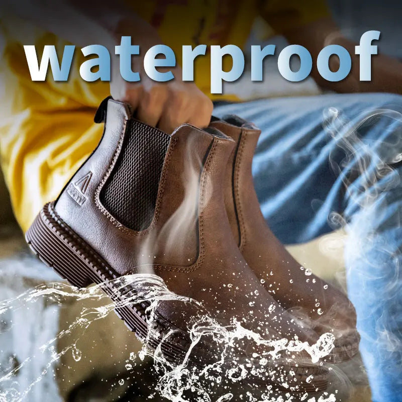 Waterproof Steel Toe Safety Work Boots for Men - Durable Leather Construction Footwear