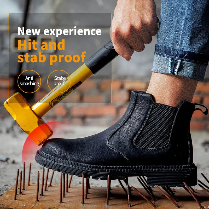 Waterproof Steel Toe Safety Work Boots for Men - Durable Leather Construction Footwear