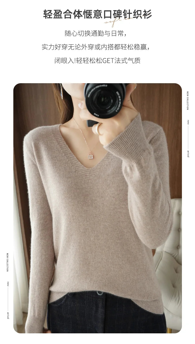 New Cashmere Women's V-neck Pullover Lace Hollow Out Sweater