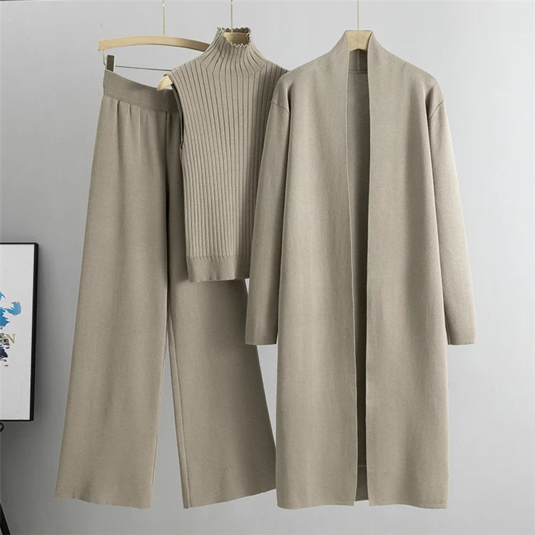 Spring Autumn 3-Piece Women Cardigan Tracksuit Set
