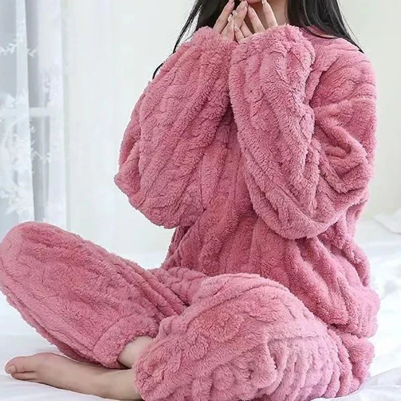 Women's Warm Coral Fleece Pajama Set