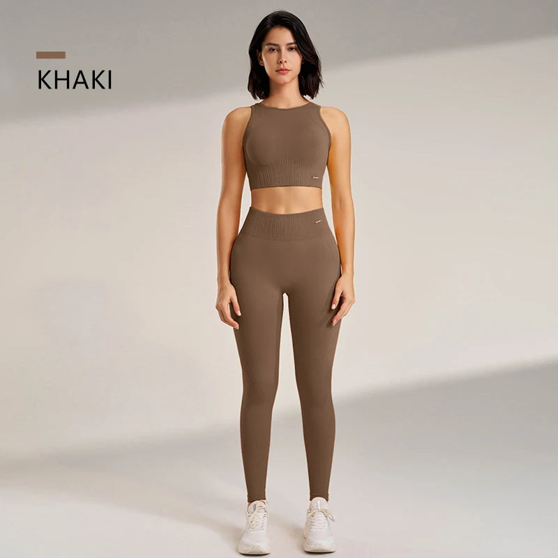 Yoga Clothing Set for Women – High Waisted Leggings & Seamless Top