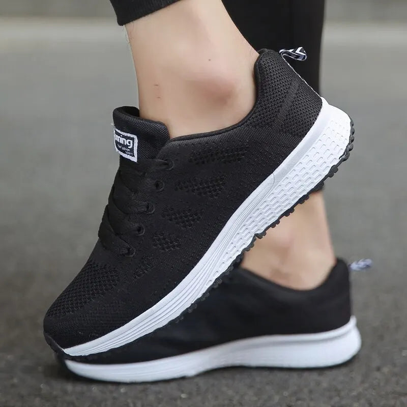 Women’s Casual Breathable Mesh Sneakers - White Flat Shoes