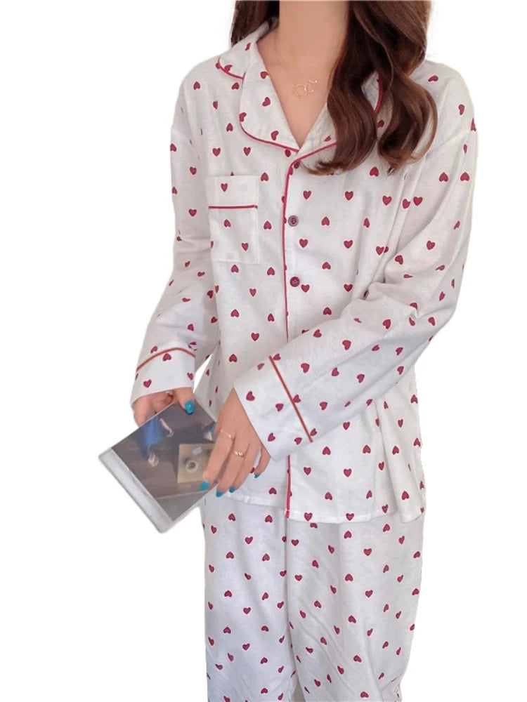 2024 Korean Style Elegant Long Sleeve Women's Pajama Set – Comfortable Lapel Loungewear