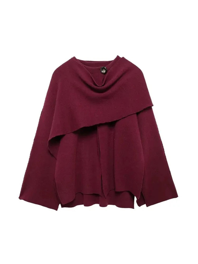 TRAF Women's Fashion Fall Winter Chic Knitted Asymmetric Jacket with Split Hem