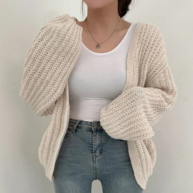 Vintage Harajuku Lantern Sleeve Women Cardigan Sweater – Casual Korean Fall Streetwear