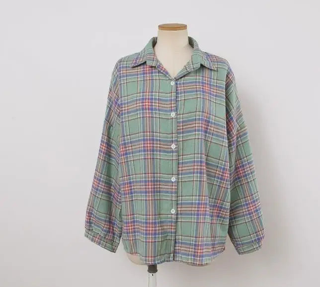 Plaid Shirt for Women, Autumn Long Sleeve Top, Vintage Fashion Blouse