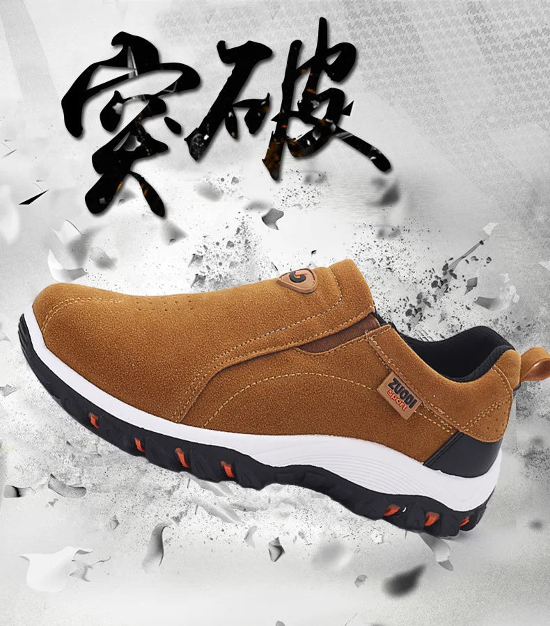 Men's Slip-On Hiking Shoes – Outdoor PU Leather Trekking Sneakers