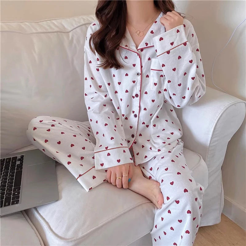 2024 Korean Style Elegant Long Sleeve Women's Pajama Set – Comfortable Lapel Loungewear