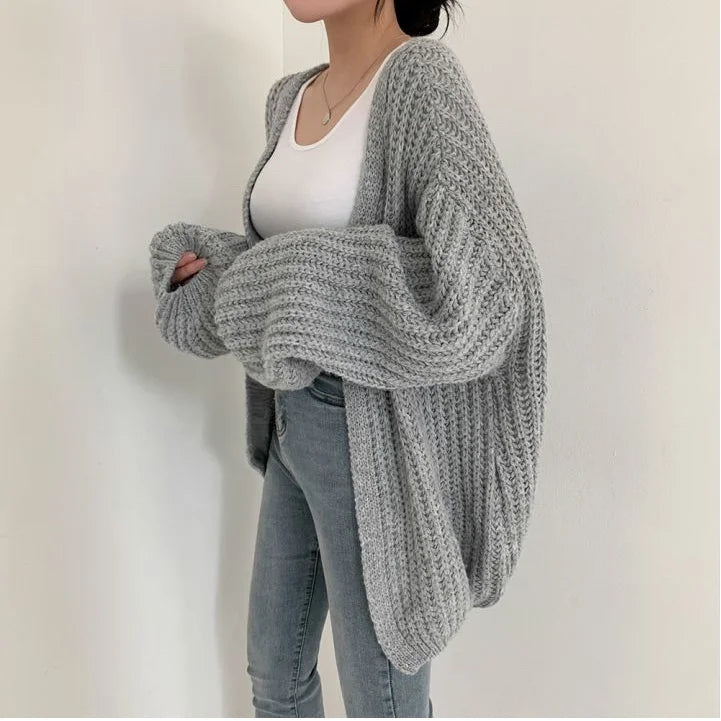 Vintage Harajuku Lantern Sleeve Women Cardigan Sweater – Casual Korean Fall Streetwear