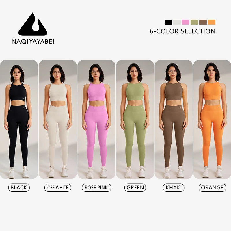 Yoga Clothing Set for Women – High Waisted Leggings & Seamless Top