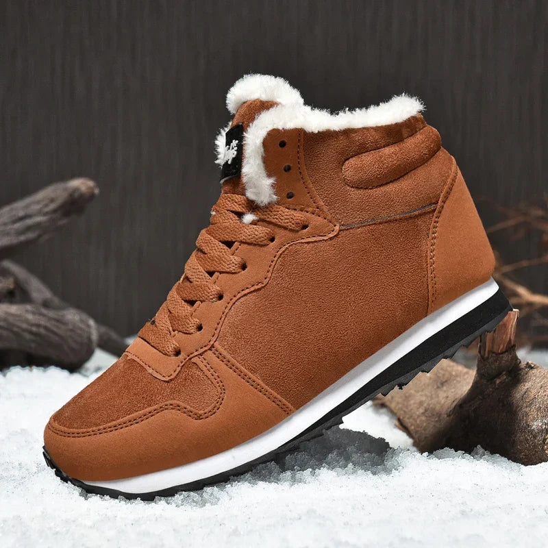 Winter Men Boots Casual Warm Ankle Shoes with Plush Fur, Comfortable Platform Snow Boots