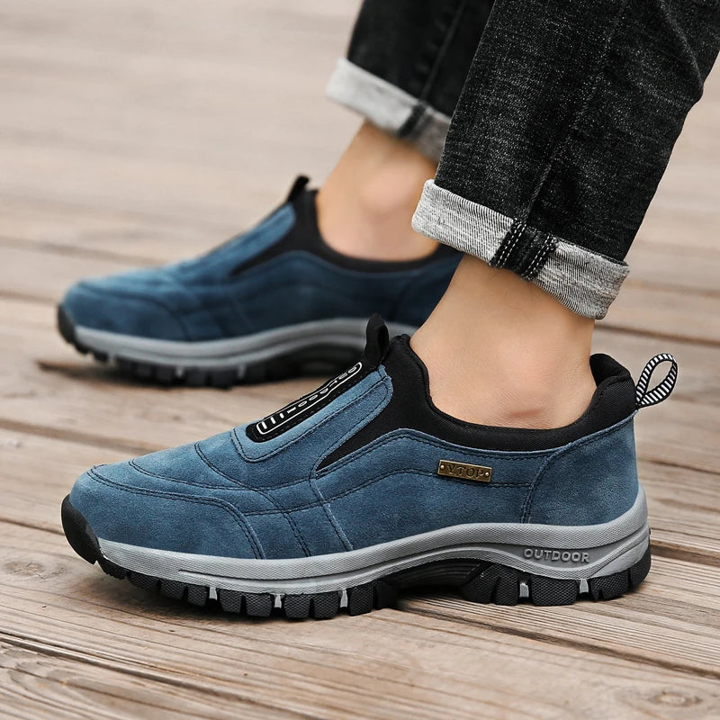 Outdoor Men's Casual Slip-On Sneakers – Breathable Suede Leather, Anti-Skid Walking Shoes