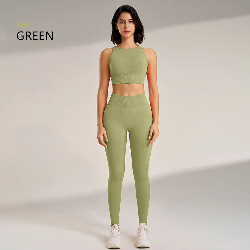 Yoga Clothing Set for Women – High Waisted Leggings & Seamless Top