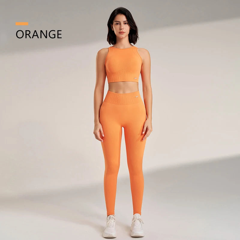 Yoga Clothing Set for Women – High Waisted Leggings & Seamless Top