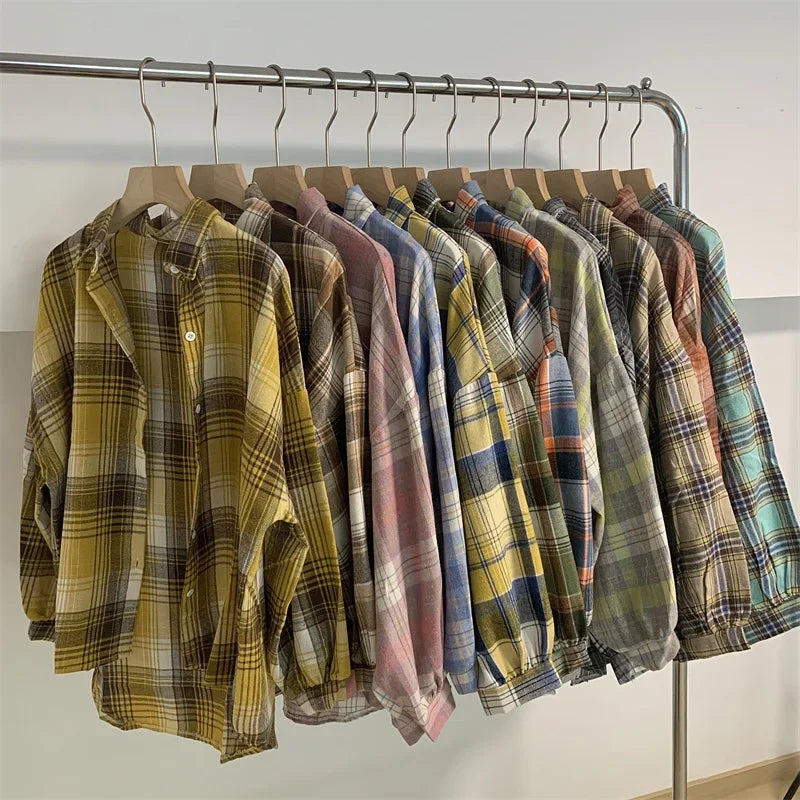 Plaid Shirt for Women, Autumn Long Sleeve Top, Vintage Fashion Blouse