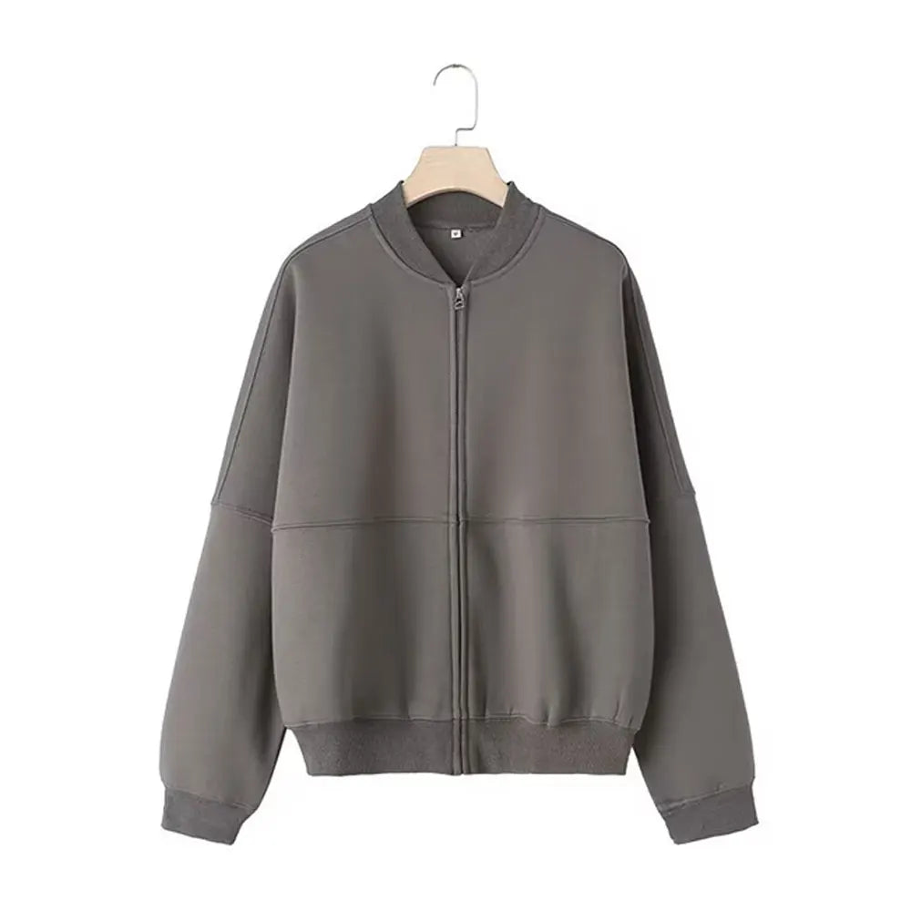 TRAFZA Women's 2-Piece Retro Zipper Bomber Jacket Sweatshirt & High-Waisted Velvet Pants Suit