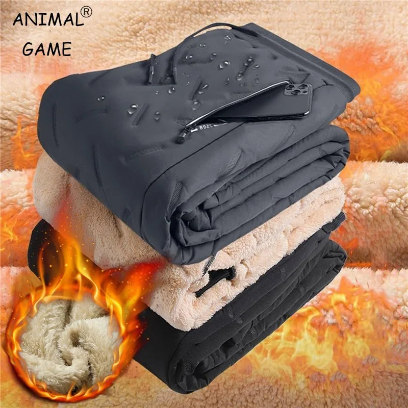 Winter Sweatwear Men Thick Fleece Sweatpants Lambswool Thermal Casual Waterproof Warm Cotton Trousers