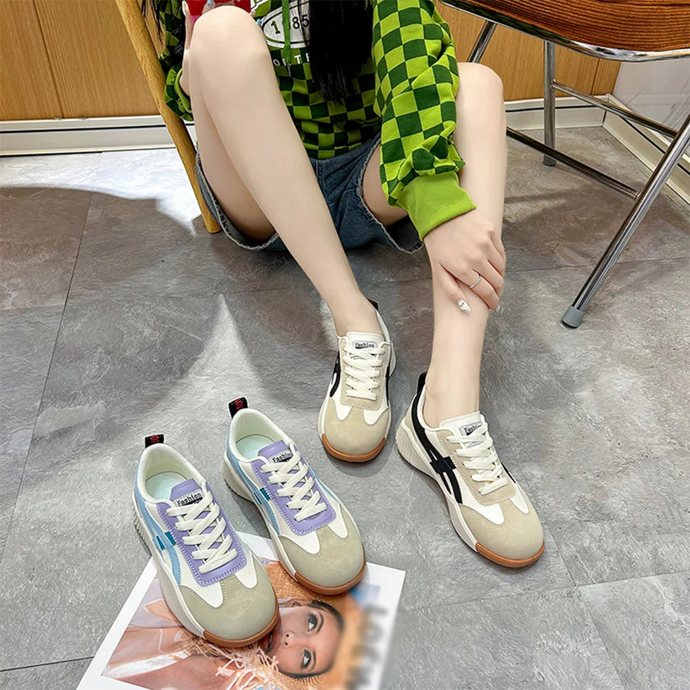 Women Fashion Sneakers Lace-up Walking Shoes with Arch Support Casual Shoes Student Board Shoes for Indoor Outdoor