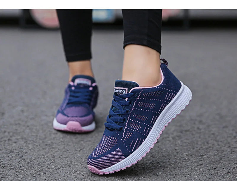 Women’s Casual Breathable Mesh Sneakers - White Flat Shoes