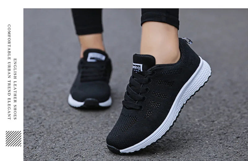 Women’s Casual Breathable Mesh Sneakers - White Flat Shoes