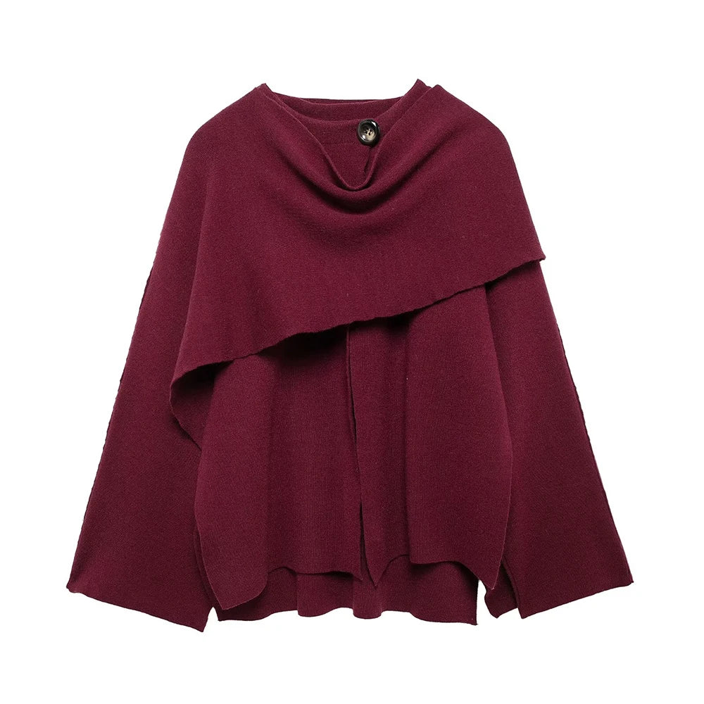TRAF Women's Fashion Fall Winter Chic Knitted Asymmetric Jacket with Split Hem