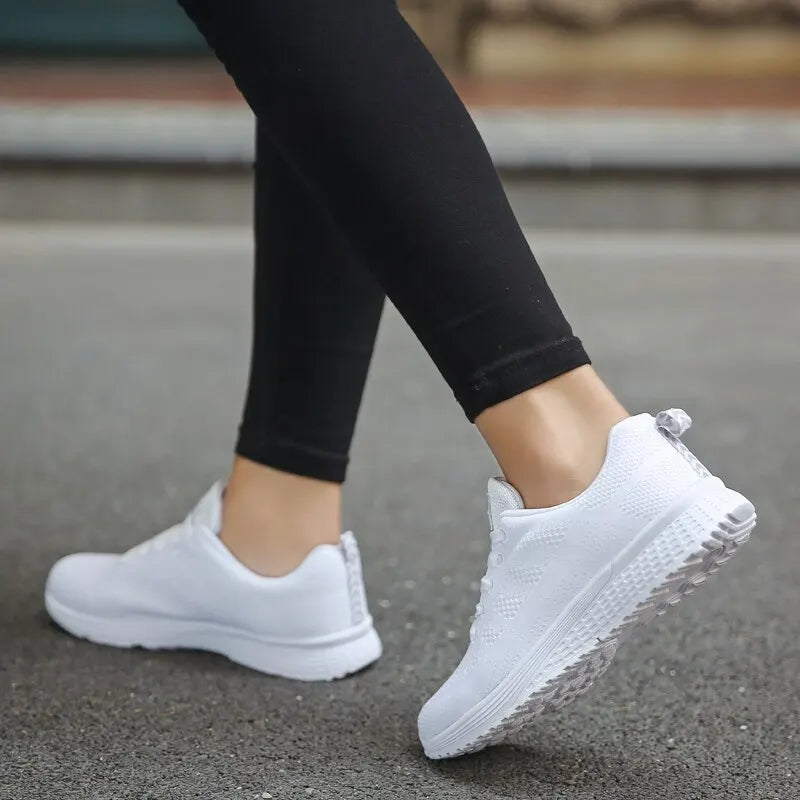 Women’s Casual Breathable Mesh Sneakers - White Flat Shoes