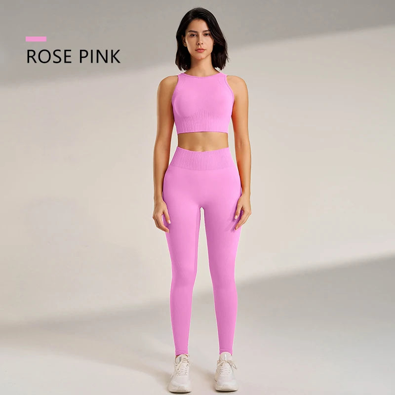 Yoga Clothing Set for Women – High Waisted Leggings & Seamless Top