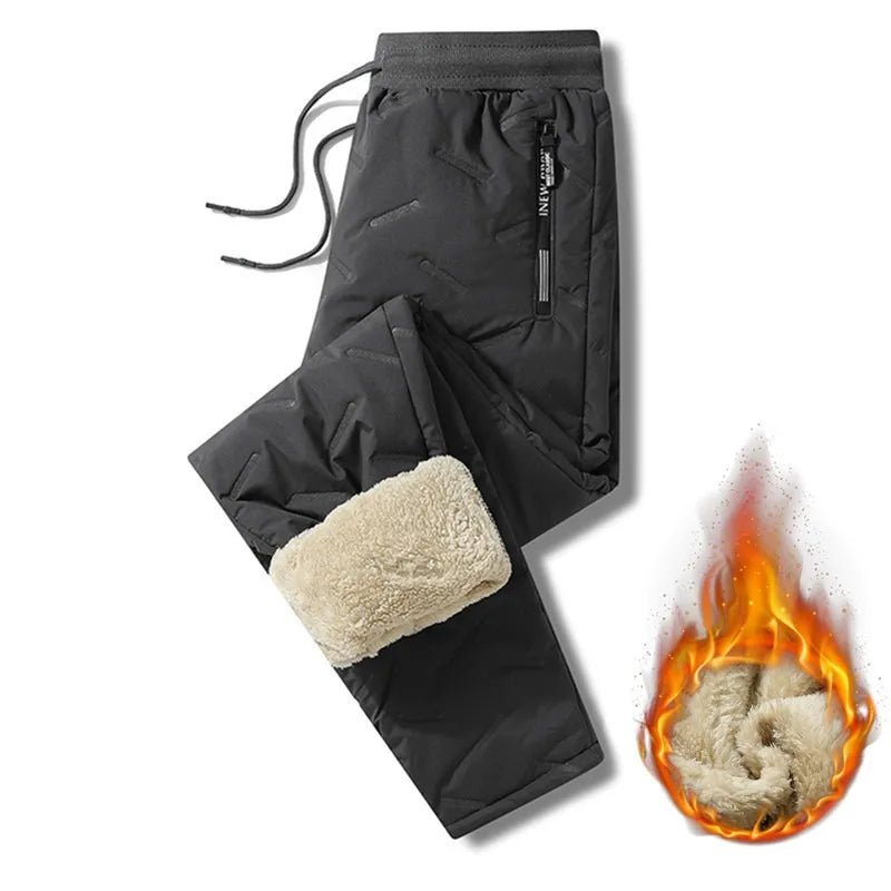 Winter Sweatwear Men Thick Fleece Sweatpants Lambswool Thermal Casual Waterproof Warm Cotton Trousers