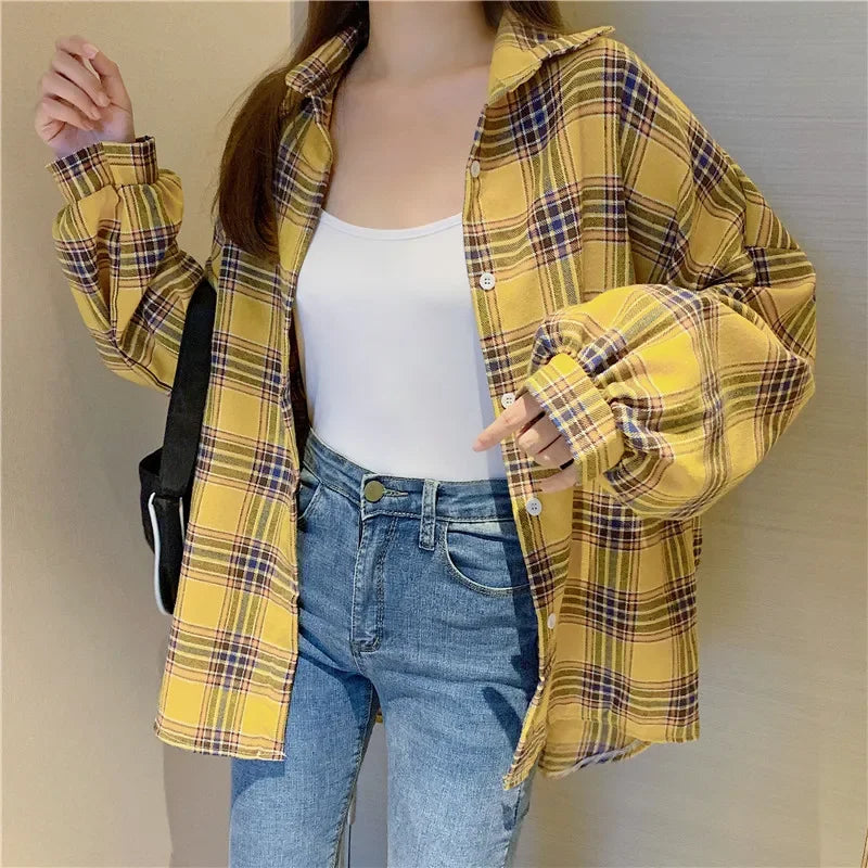 Plaid Shirt for Women, Autumn Long Sleeve Top, Vintage Fashion Blouse