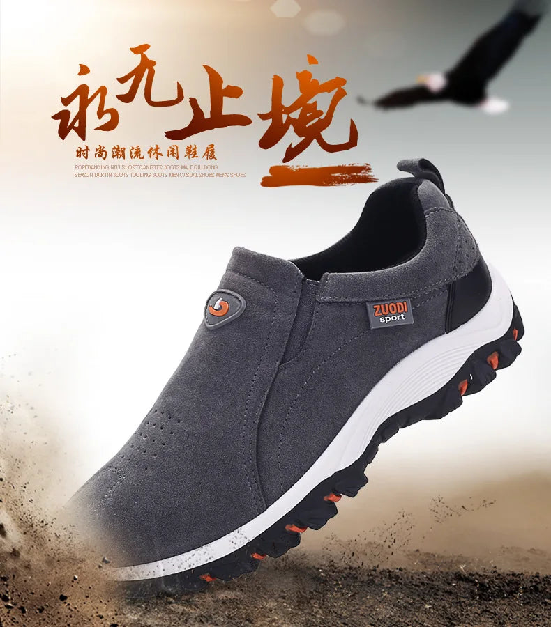 Men's Slip-On Hiking Shoes – Outdoor PU Leather Trekking Sneakers