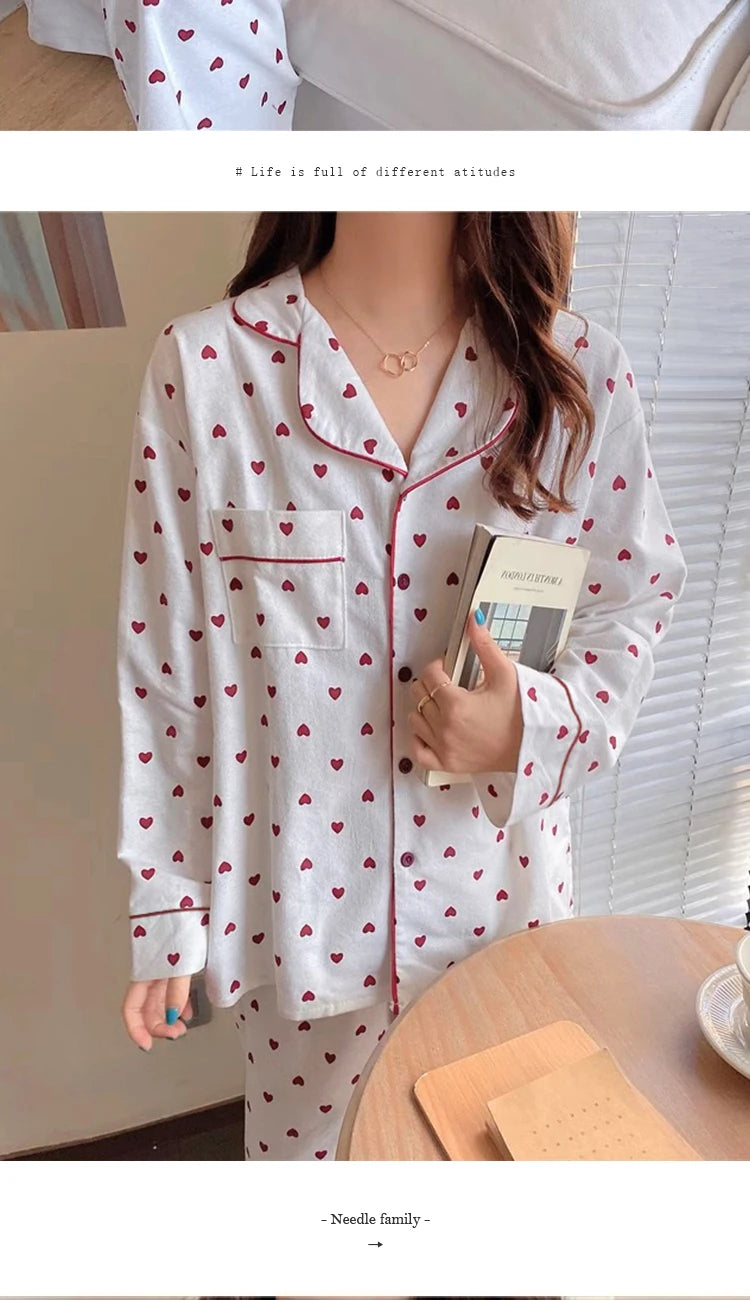 2024 Korean Style Elegant Long Sleeve Women's Pajama Set – Comfortable Lapel Loungewear