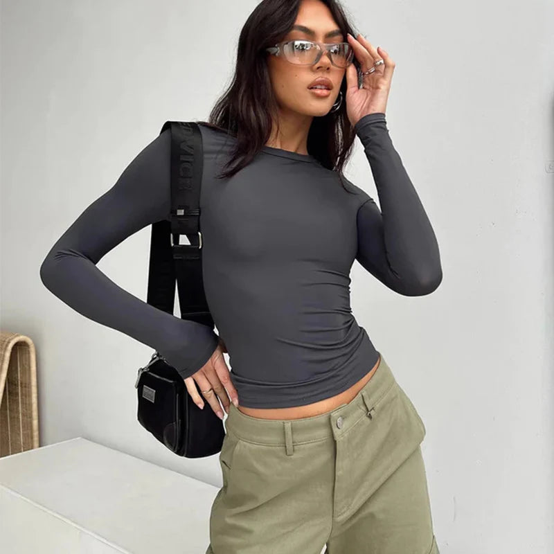 Women’s Casual Long Sleeve Slim Fit T-Shirts - Spring & Autumn Pullover Tees