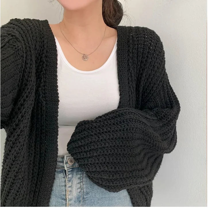 Vintage Harajuku Lantern Sleeve Women Cardigan Sweater – Casual Korean Fall Streetwear